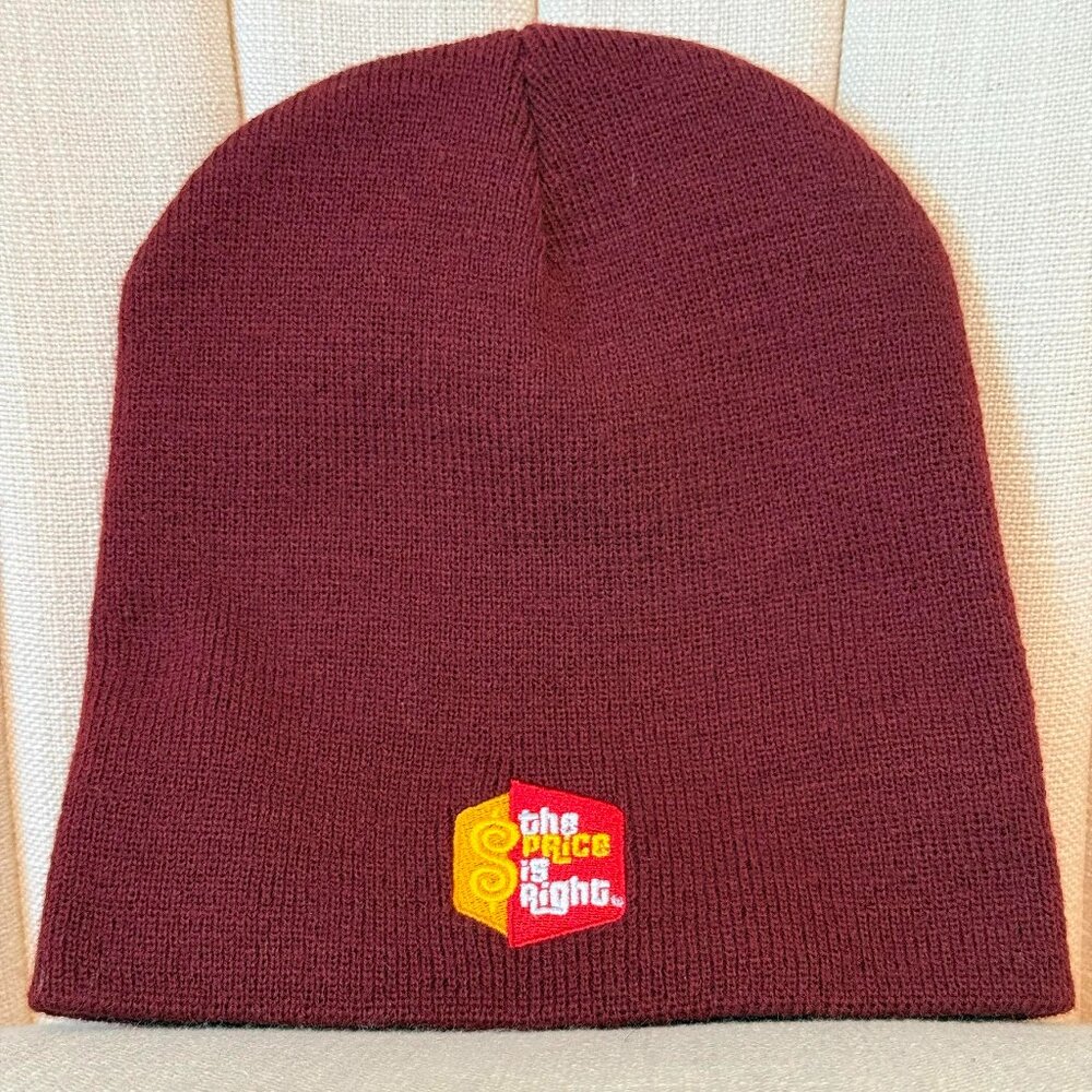 One Size The Price is Right beanie hat MAROON red acrylic knit Yupoong Classics